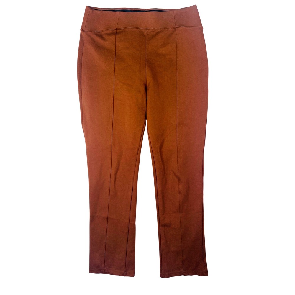 Ophelia Roe Rust Brown Pintuck Seam Pull On Ankle Pants Large Stretch Trousers